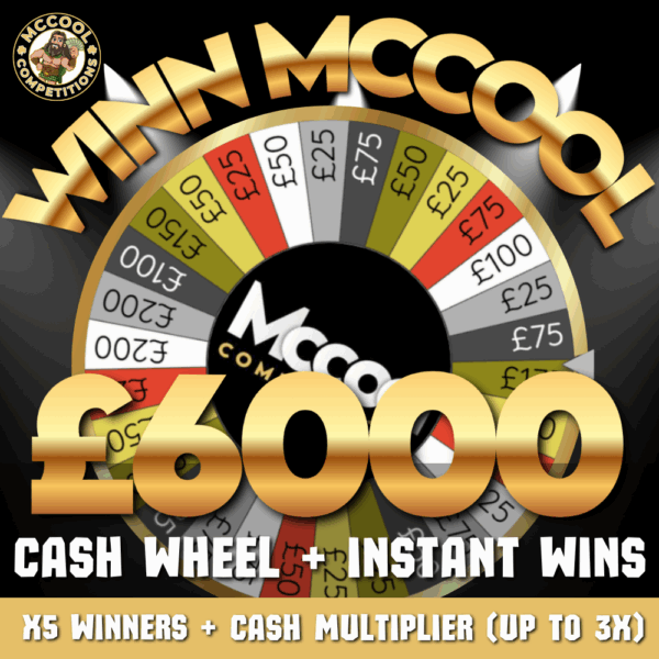 £6000 Winn Mccool Wheel + InstantWins (X5 Wheel Winners - 39p Entry